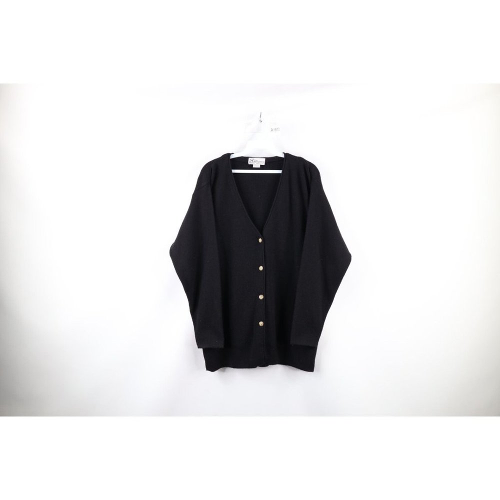 Vintage 90s Streetwear L Blank Knit Kurt Cobain Cardigan Sweater Black USA
